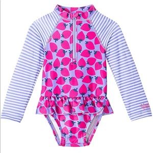 UV Skinz baby girls long sleeve ruffled swimsuit rash guard Size 3T. NWT